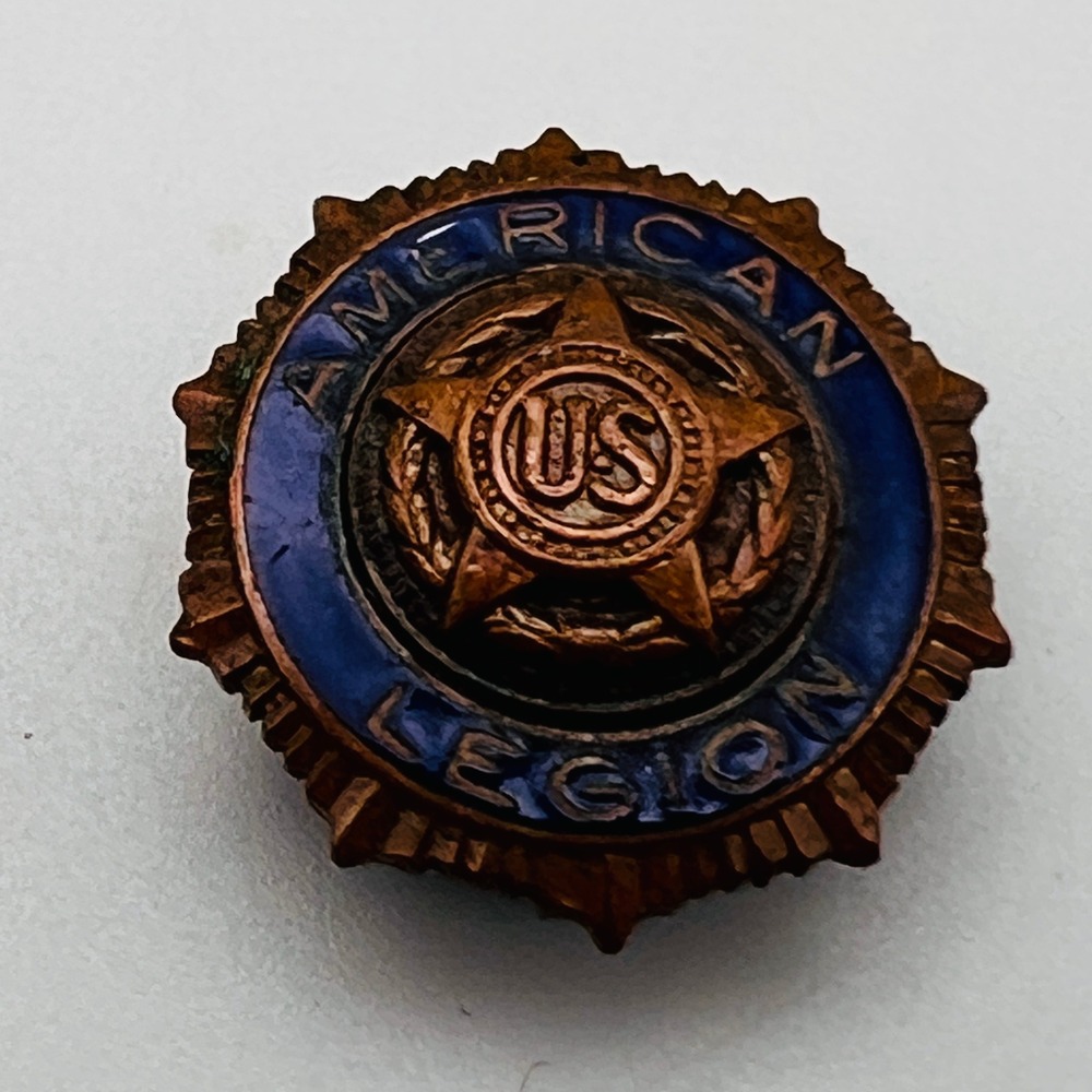 Vintage American Legion Pin Blue Enamel Screw Back Lapel Gold Tone Badge